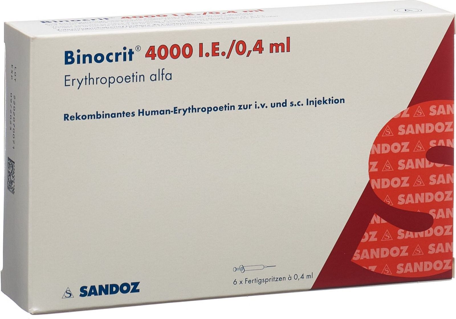 Binocrit 4000 IE 0,4 ml. Injektionsvätska, lösning i förfyllda sprutor Epoetin Alfa Sandoz