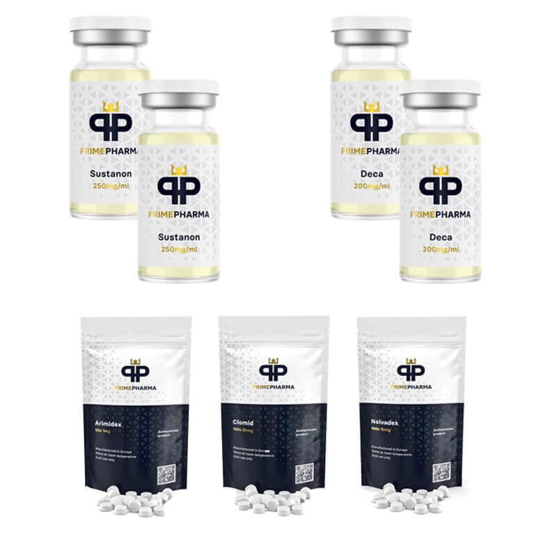 NIVÅ II (INJICERA) Massökningspaket: SUSTANON + DECA + PCT (8 veckor) PRIME PHARMA