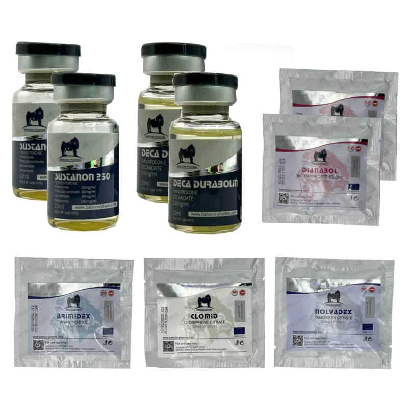 NIVÅ III (INJICERA) Massökningspaket: SUSTANON + DECA + DIANABOL (8 veckor) Baboon Pharma